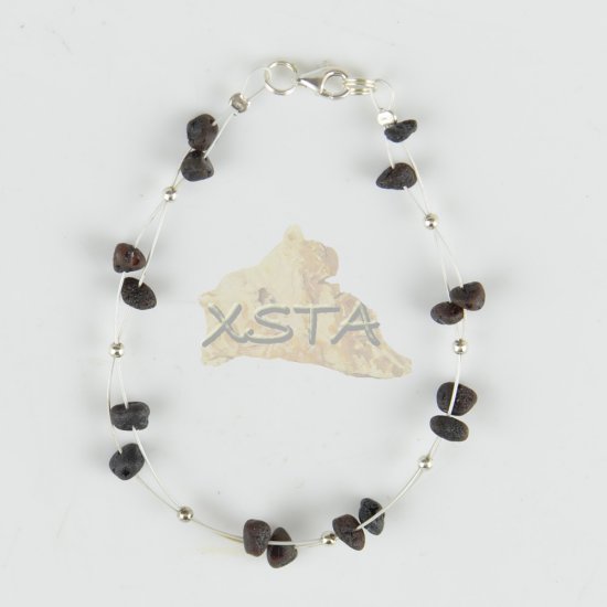 Amber bracelet with wire cherry color silver 925
